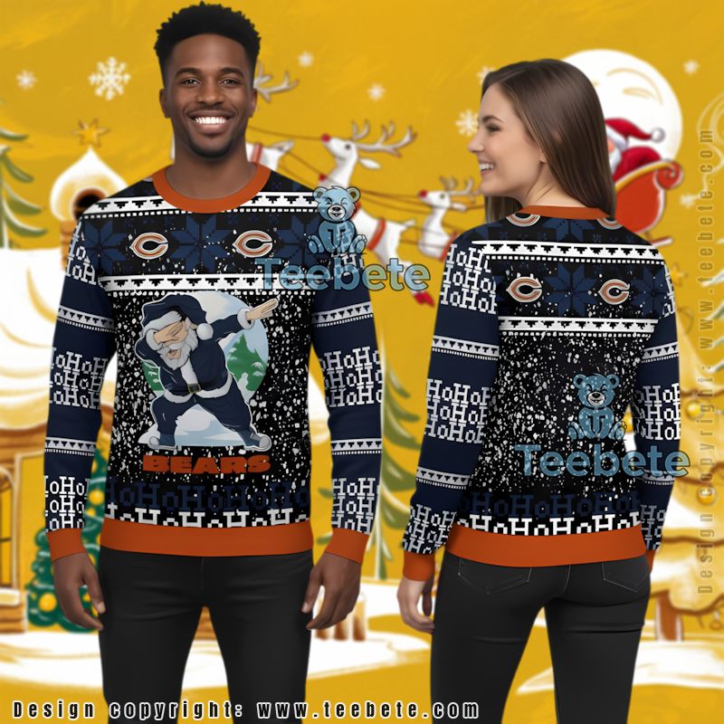 Chicago Bears Santa Claus Ho Ho Ho Ugly Christmas Sweater Party Blue Orange