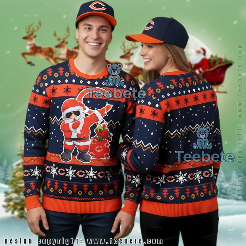 Chicago Bears Santa Claus Ugly Christmas Sweater Blue Orange