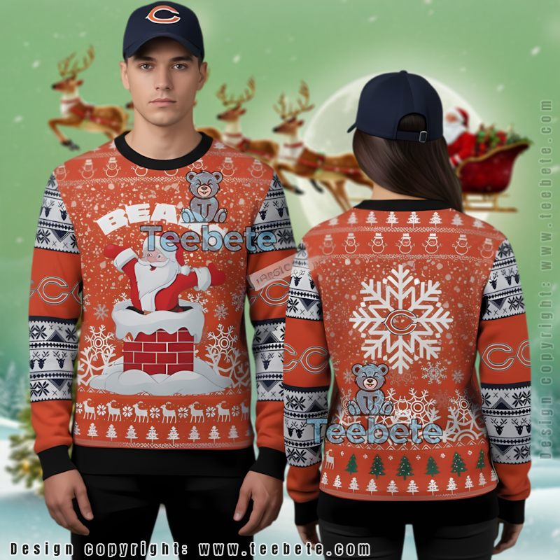 Chicago Bears Santa Claus Ugly Christmas Sweater Couples Black Orange