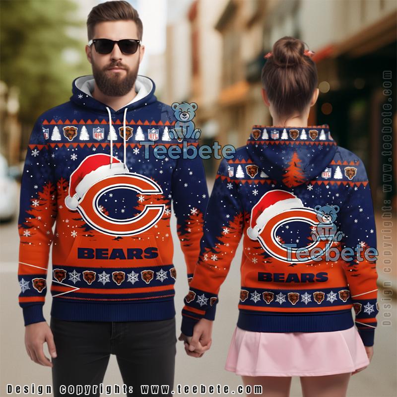Chicago Bears Santa Hat Logo Ugly Christmas 3D Hoodie