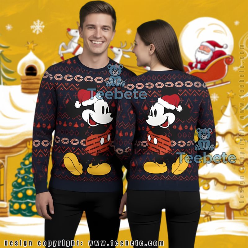 Chicago Bears Santa Claus Ho Ho Ho Ugly Christmas Sweater Party Blue Orange
