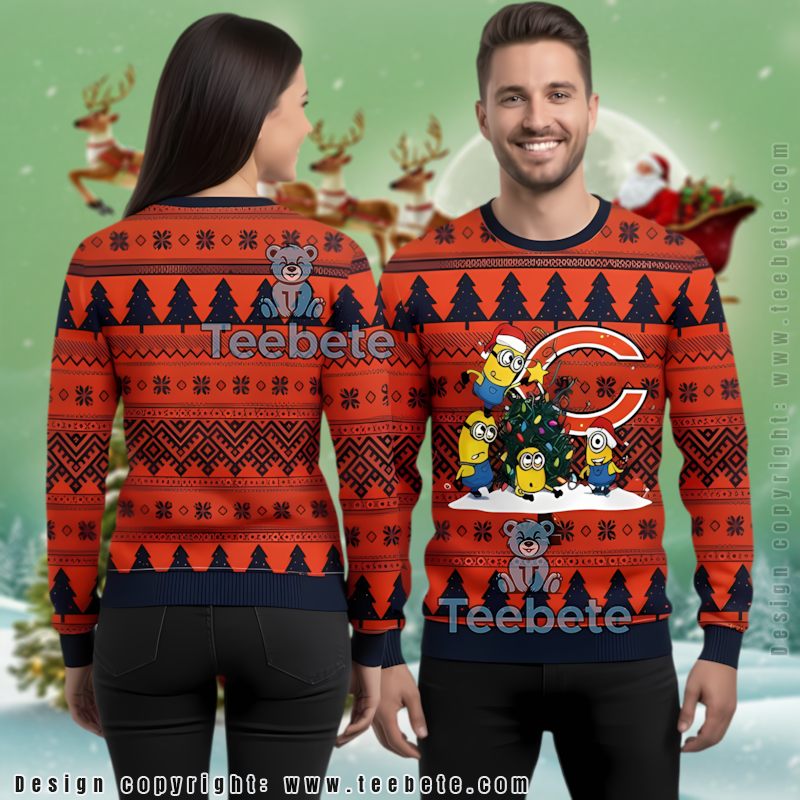 Chicago Bears Santa Minion Ugly Christmas Sweater Vintage Blue Orange
