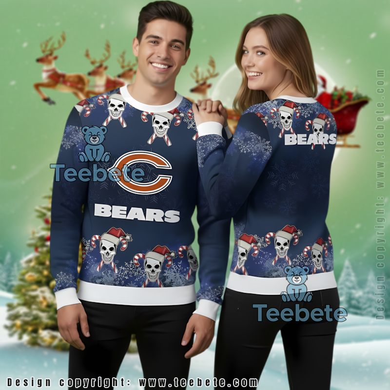 Chicago Bears Skull Candy Ugly Christmas Sweater Family Blue White