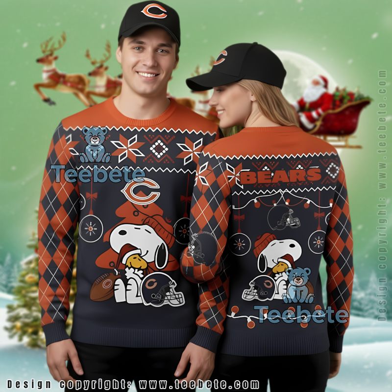 Chicago Bears Snoopy Hug Woodstock Ugly Christmas Sweater Best Blue Orange