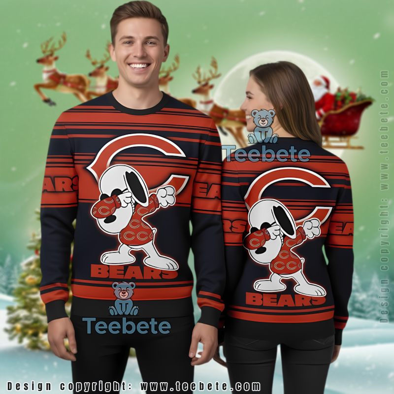 Chicago Bears Snoopy Ugly Christmas Sweater Blue Orange