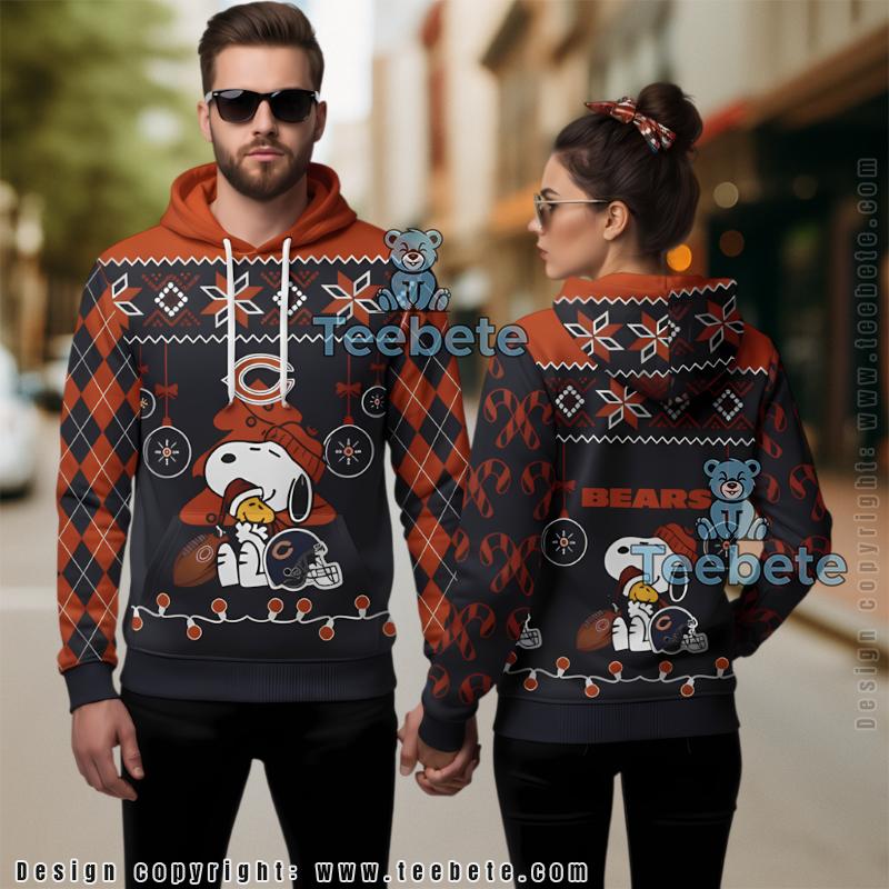 Chicago Bears Snoopy Woodstock Hug Ugly Christmas 3D Hoodie