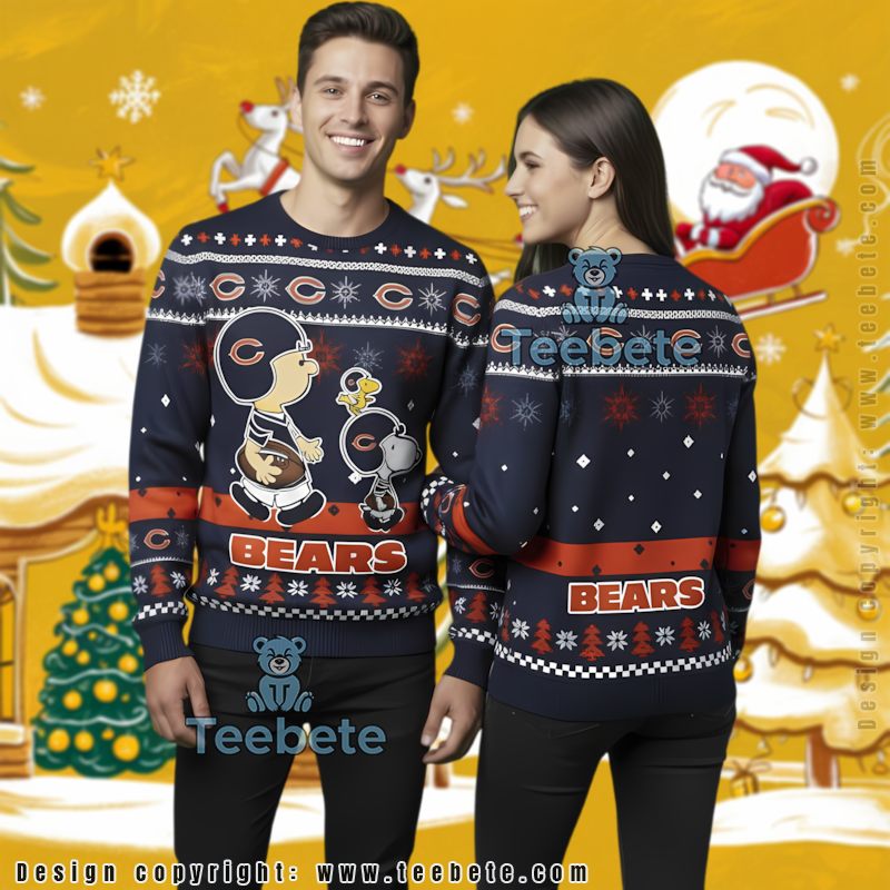 Chicago Bears Snoopy Woodstock Ugly Christmas Sweater Cool Blue Orange