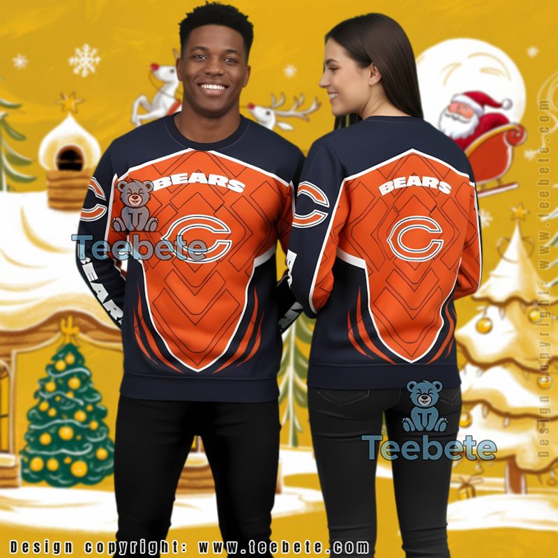 Chicago Bears Ugly Christmas Sweater Blue Orange On Sale