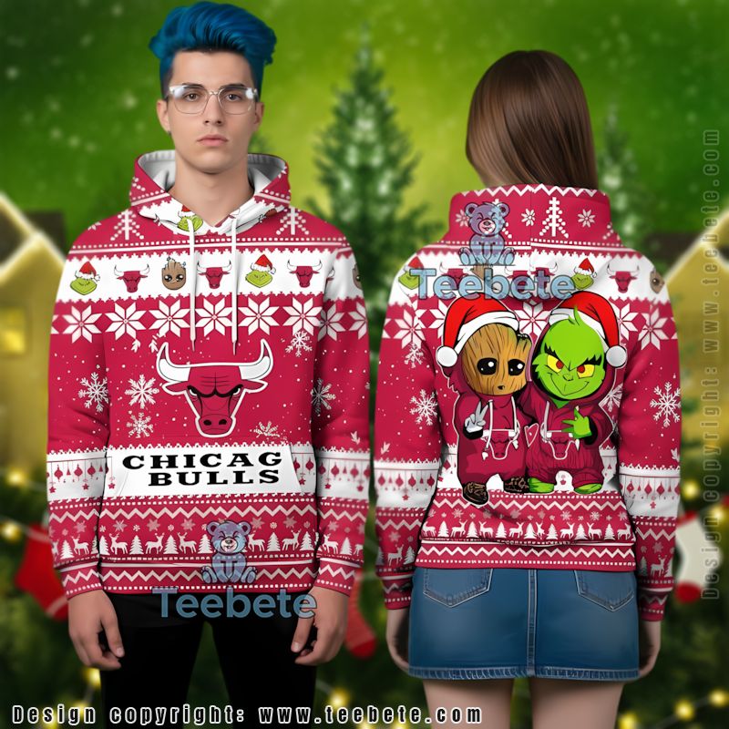 Chicago Bulls Baby Groot The Grinch Ugly 3D Hoodie Kids