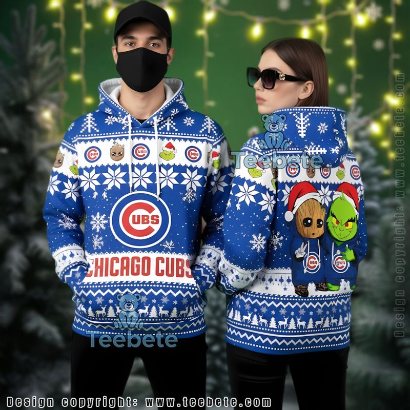 Chicago Cubs Baby Groot The Grinch Ugly 3D Hoodie Mens