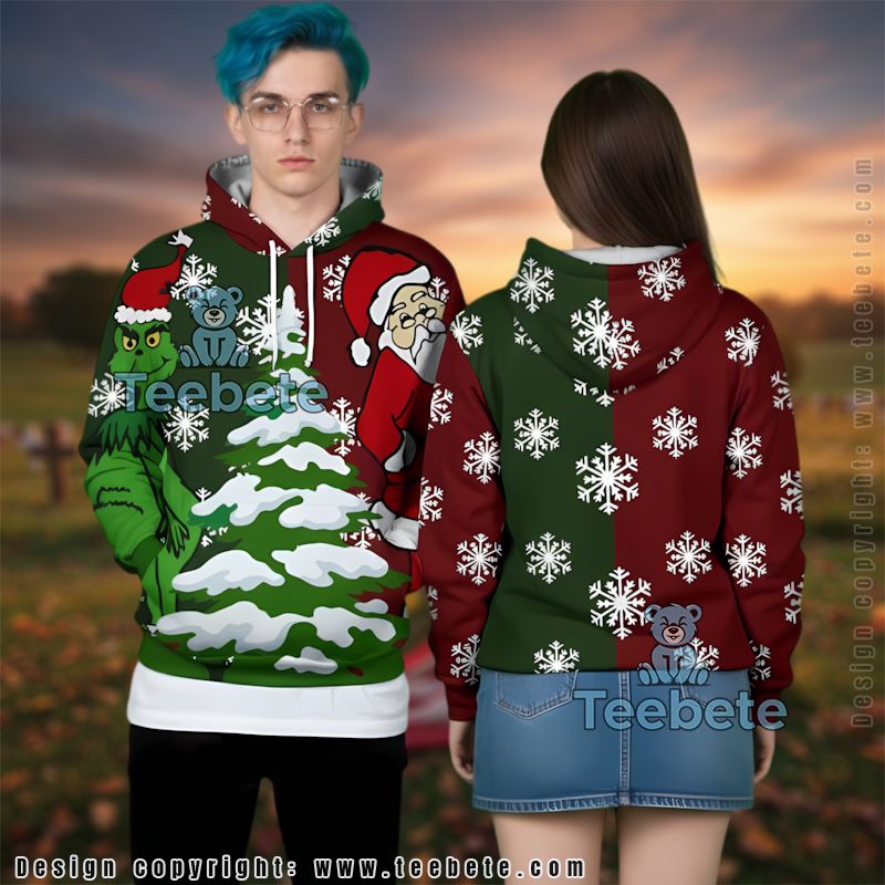 Christmas Tree Santa The Grinch 3D Hoodie Puff Print