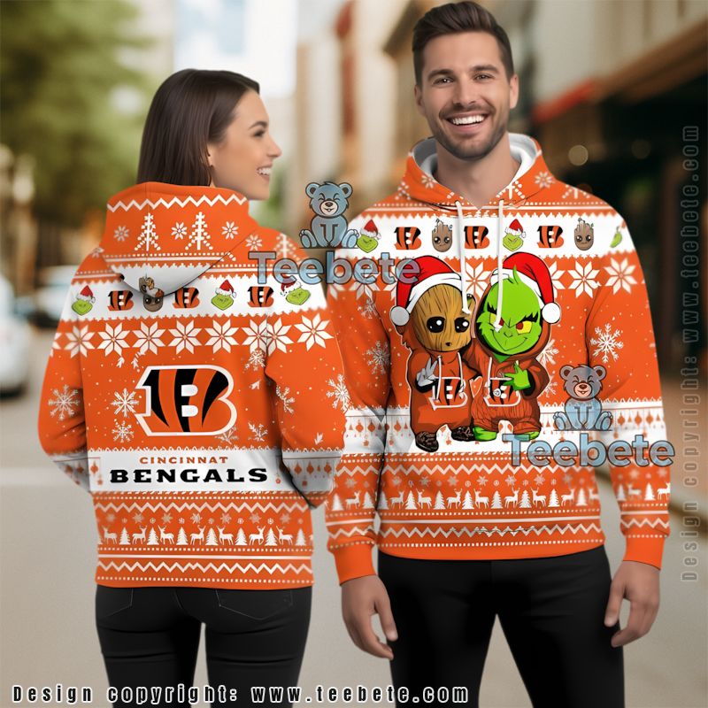 Cincinnati Bengals Baby Groot The Grinch Ugly 3D Hoodie Graphic