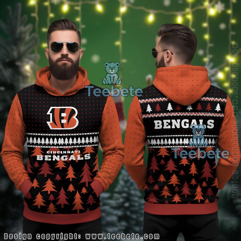 Cincinnati Bengals Christmas Tree Pattern Ugly 3D Hoodie Orange Black