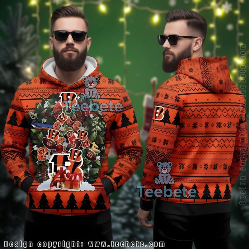 Cincinnati Bengals Christmas Tree Ugly 3D Hoodie Orange Black