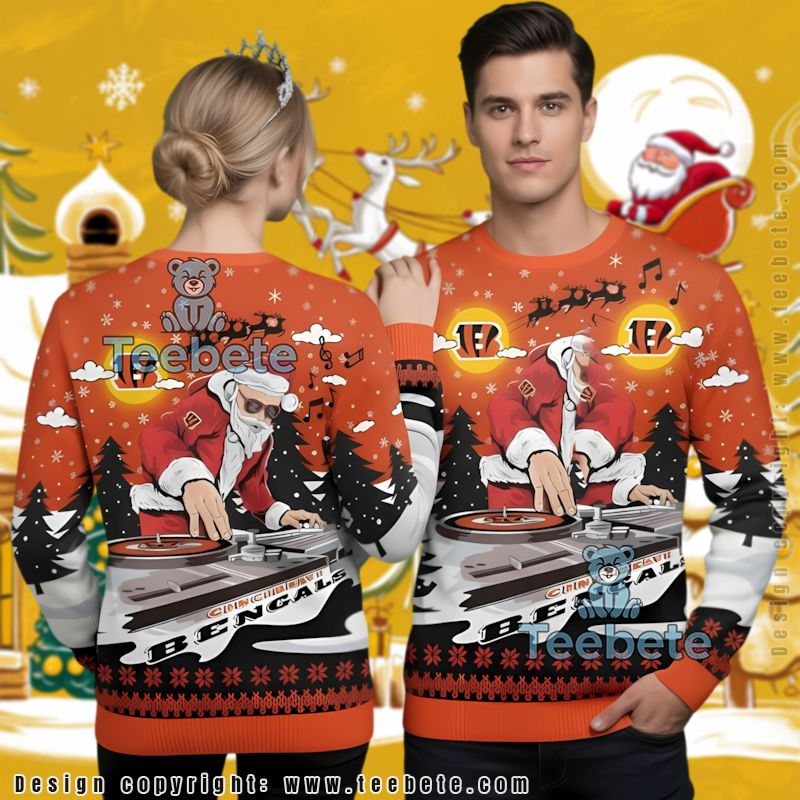 Cincinnati Bengals Dj Santa Ugly Christmas Sweater Party Orange