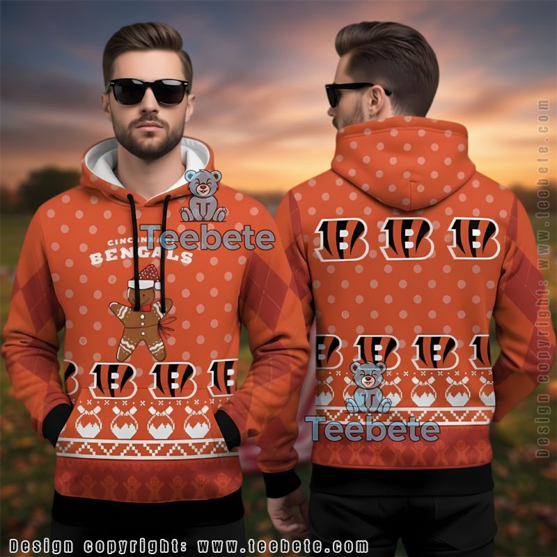 Cincinnati Bengals Gingerbread Pattern Ugly 3D Hoodie Men Women
