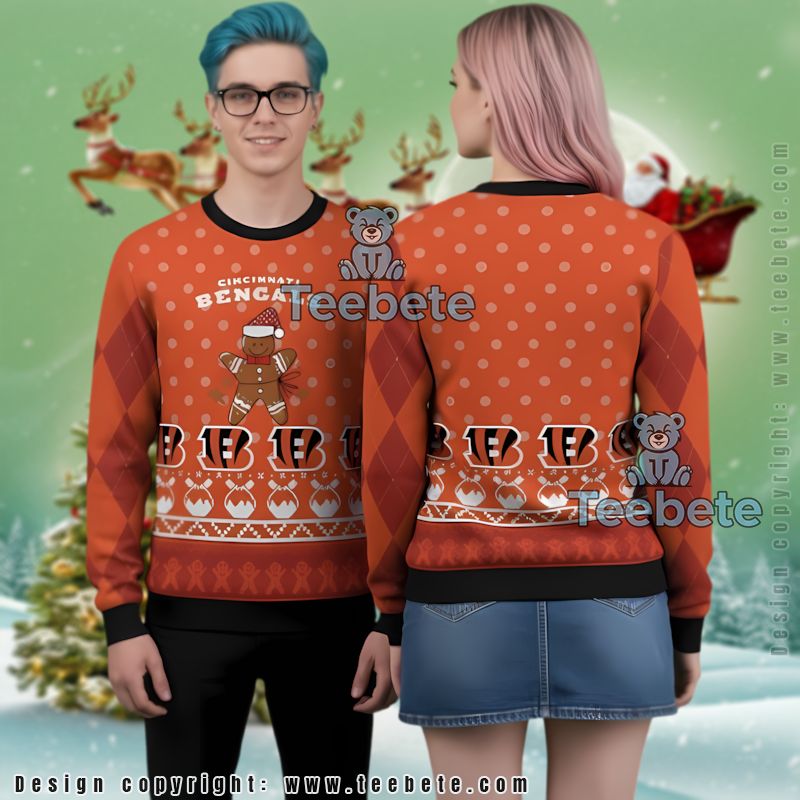 Cincinnati Bengals Gingerbread Ugly Christmas Sweater Plus Size