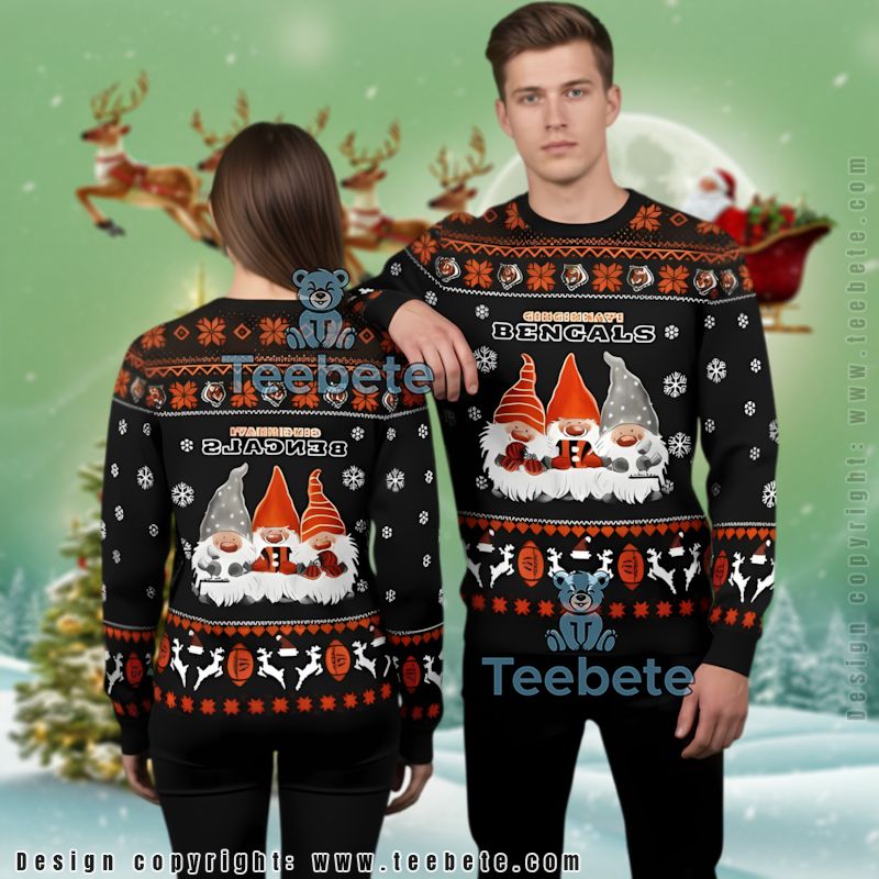 Cincinnati Bengals Gnome Ugly Christmas Sweater Ladies Black Orange