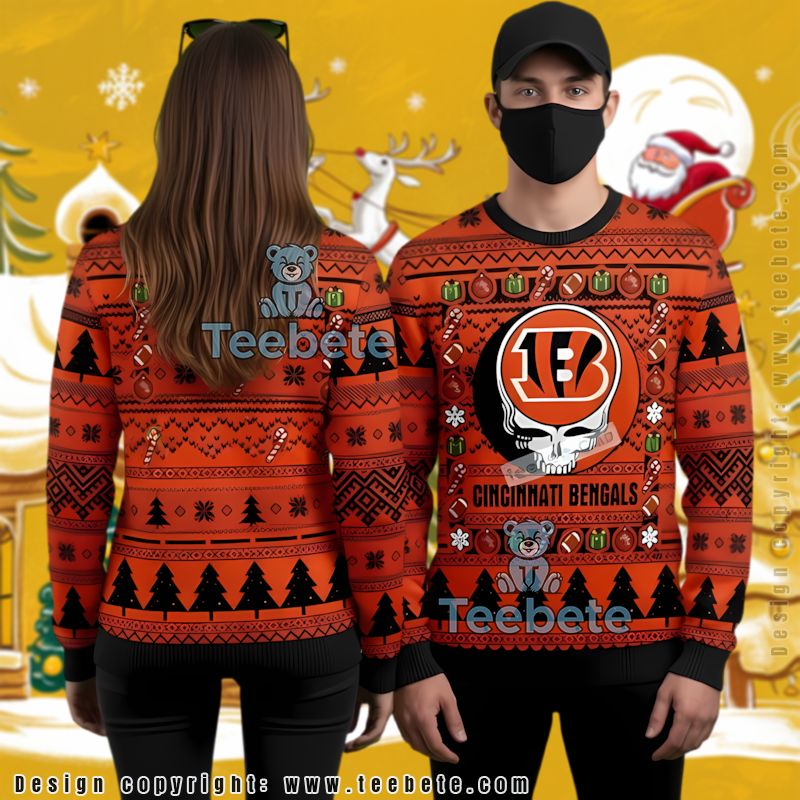 Cincinnati Bengals Grateful Dead Ugly Christmas Sweater Couples