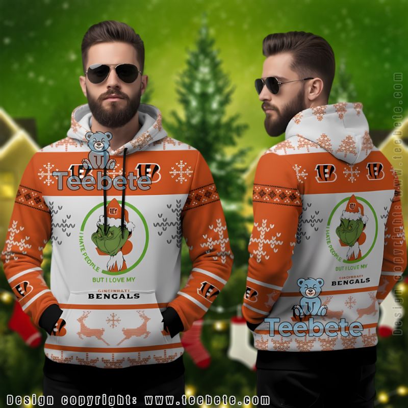 Cincinnati Bengals Grinch I Love My Bengals Ugly Christmas 3D Hoodie