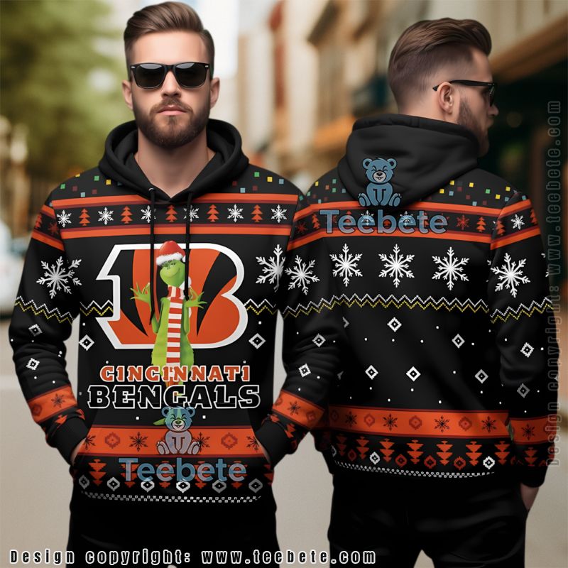 Cincinnati Bengals Grinch Santa Ugly 3D Hoodie Christmas Holiday Gift