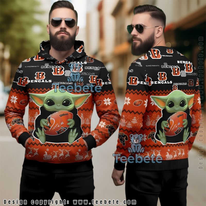 Cincinnati Bengals Grogu Football Ugly Christmas 3D Hoodie
