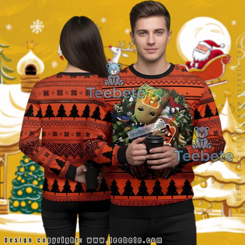 Cincinnati Bengals Groot Christmas Wreath Ugly Christmas Sweater Family