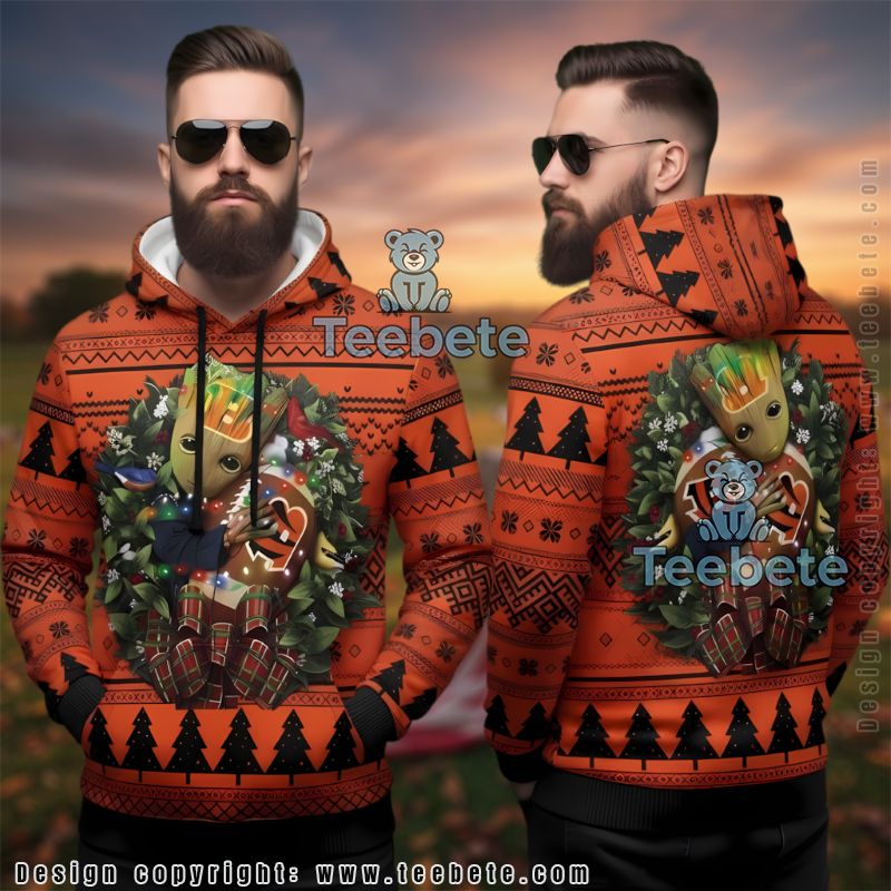 Cincinnati Bengals Groot Holiday Wreath Ugly 3D Hoodie Gift Idea
