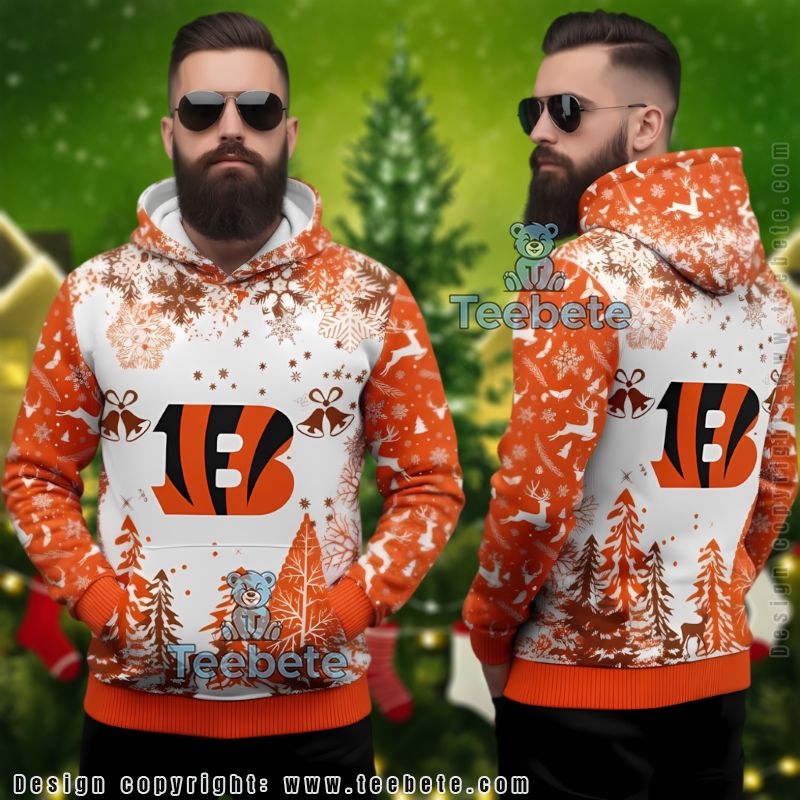 Cincinnati Bengals Logo Ugly Christmas 3D Hoodie Orange White