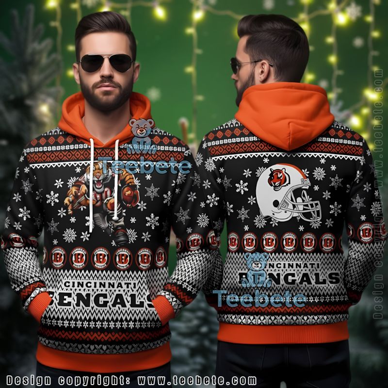 Cincinnati Bengals Mascot Tiger Ugly Christmas 3D Hoodie Mens