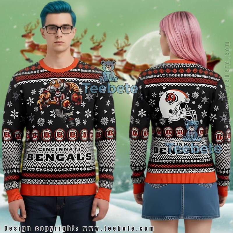Cincinnati Bengals Mascot Ugly Christmas Sweater Cute Black Orange