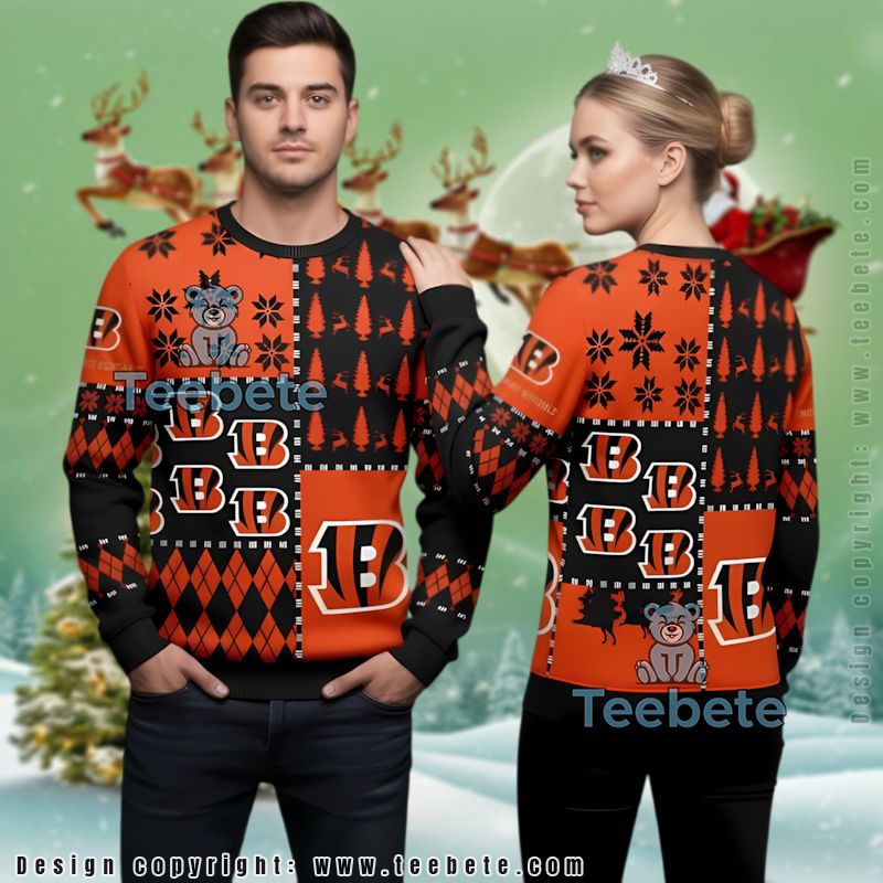 Cincinnati Bengals Merry Ugly Christmas Sweater Black Orange