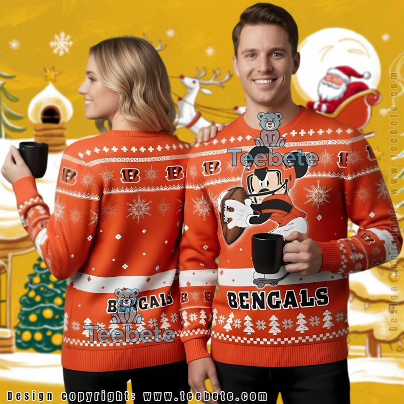 Cincinnati Bengals Mickey Mouse Ugly Christmas Sweater Orange