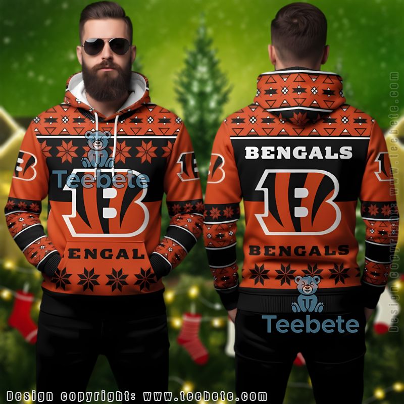 Cincinnati Bengals Orange Black Logo Ugly Christmas 3D Hoodie