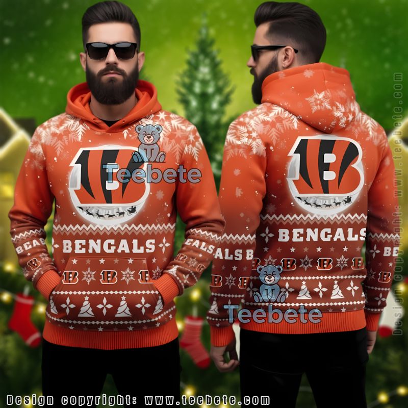 Cincinnati Bengals Reindeer Sleigh Ugly Christmas 3D Hoodie Orange