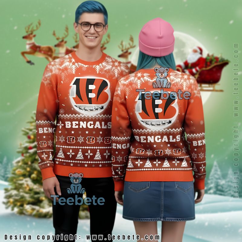 Cincinnati Bengals Reindeer Sleigh Ugly Christmas Sweater Friends