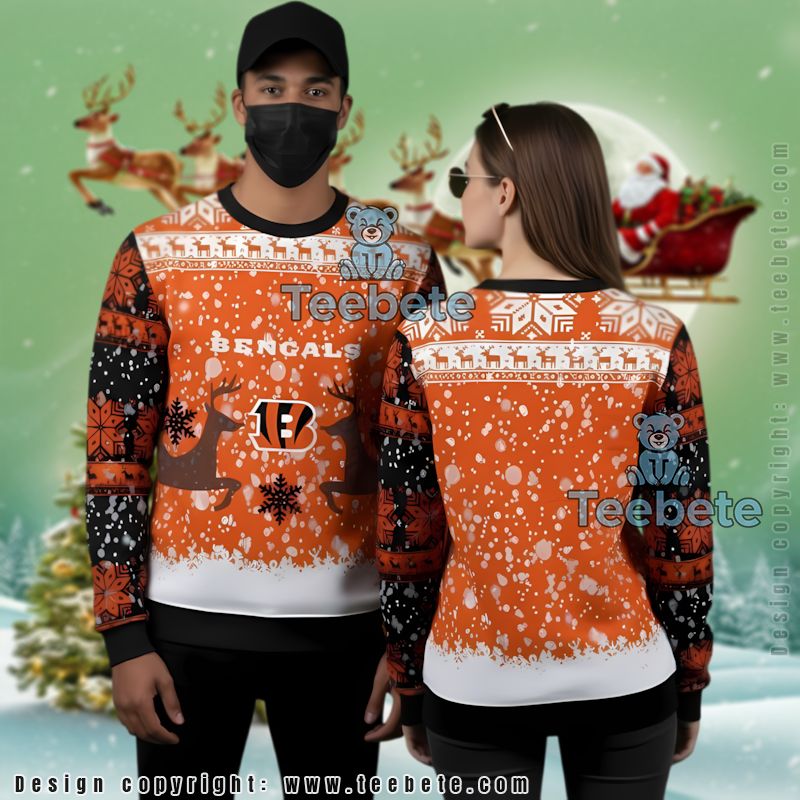 Cincinnati Bengals Reindeer Snowfall Ugly Christmas Sweater Vintage