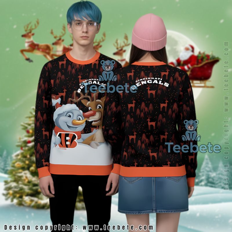 Cincinnati Bengals Reindeer Snowman Ugly Christmas Sweater Family