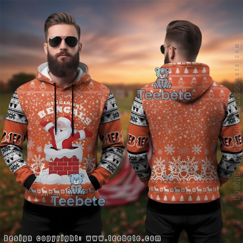 Cincinnati Bengals Santa Chimney Ugly Christmas 3D Hoodie Orange