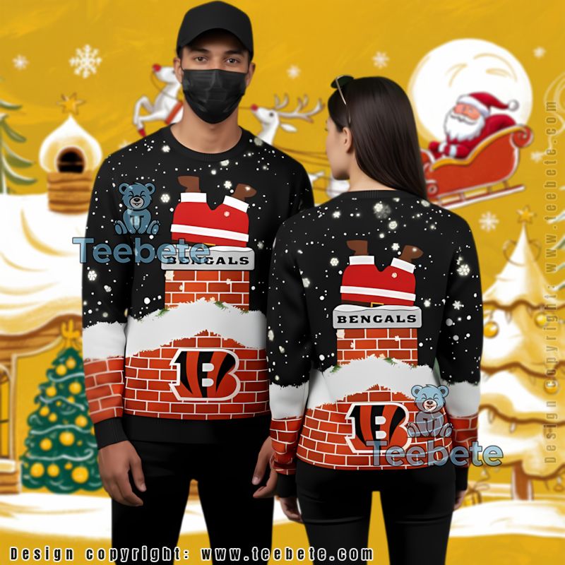 Cincinnati Bengals Santa Claus In The Chimney Ugly Christmas Sweater Best