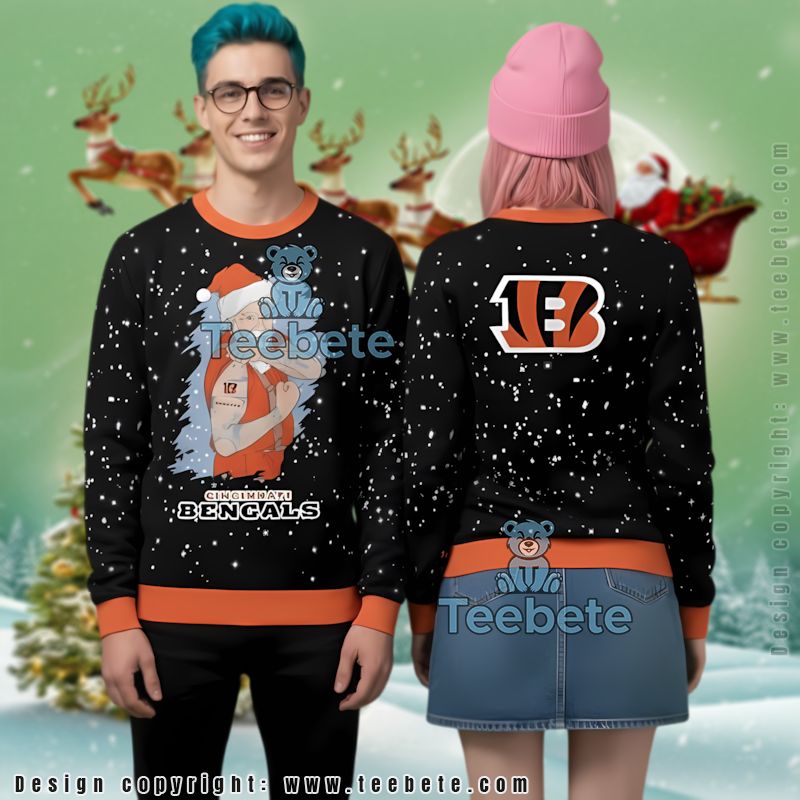 Cincinnati Bengals Santa Claus Tattoo Ugly Christmas Sweater Friends