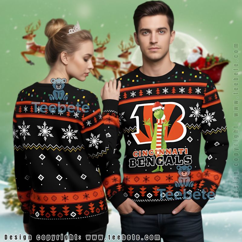 Cincinnati Bengals Santa Grinch Ugly Christmas Sweater Light Up