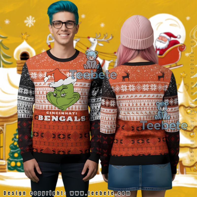 Cincinnati Bengals Santa Grinch Ugly Christmas Sweater Vintage
