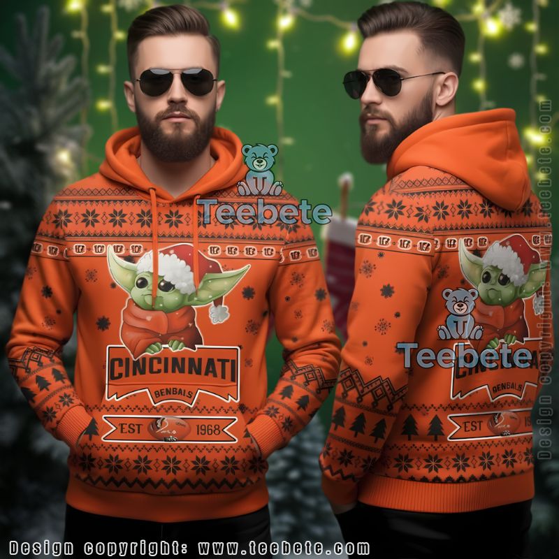 Cincinnati Bengals Santa Grogu Baby Yoda Ugly Christmas 3D Hoodie