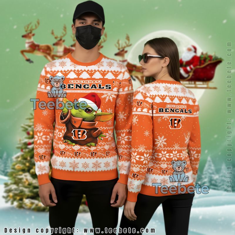 Cincinnati Bengals Santa Grogu Star Wars Ugly Christmas Sweater Holiday
