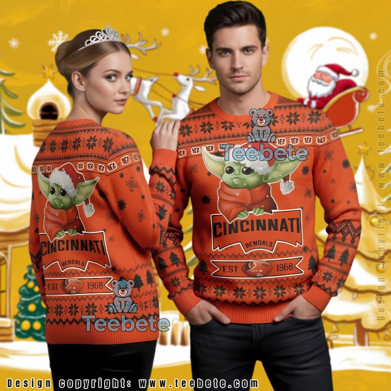 Cincinnati Bengals Santa Grogu Ugly Christmas Sweater Vacation