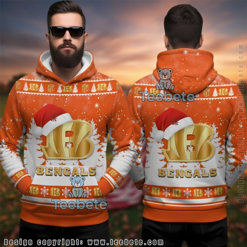 Cincinnati Bengals Santa Hat Logo Ugly Christmas 3D Hoodie