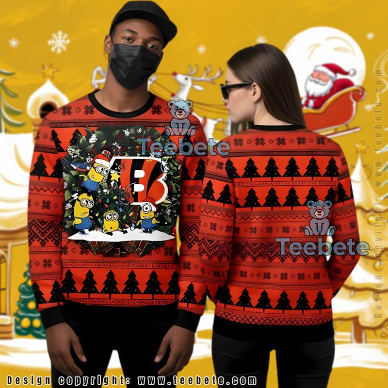 Cincinnati Bengals Santa Minion Ugly Christmas Cardigan