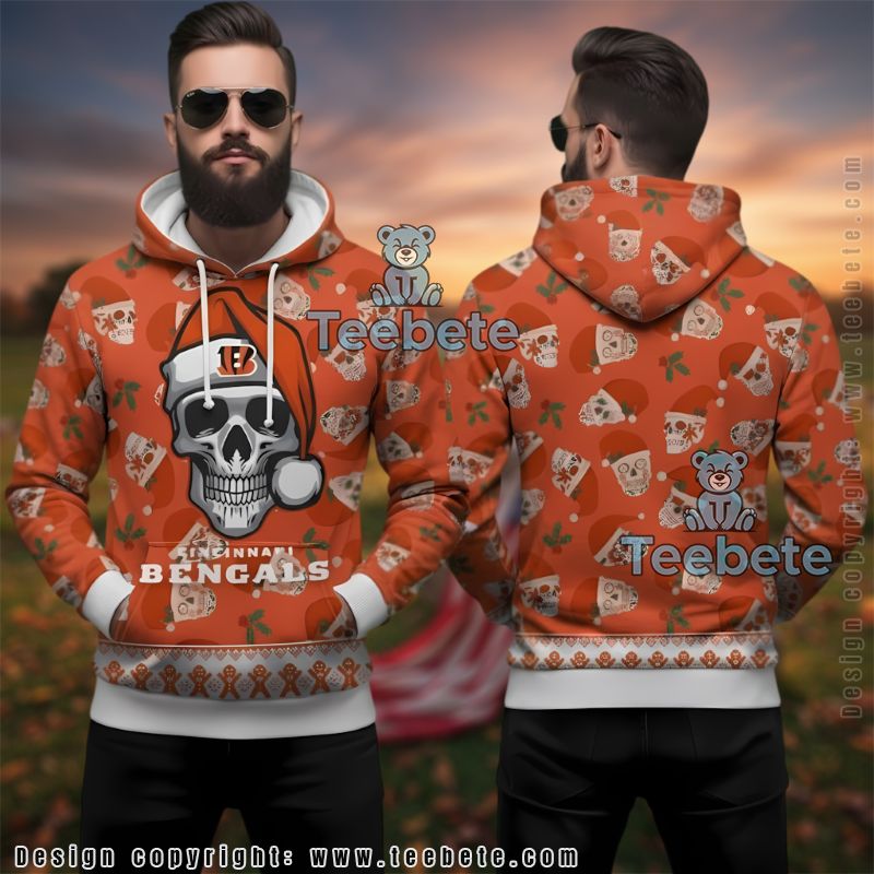 Cincinnati Bengals Santa Skull Ugly Christmas 3D Hoodie