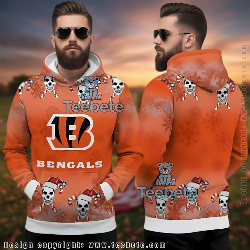 Cincinnati Bengals Skull Candy Cane Ugly Christmas 3D Hoodie
